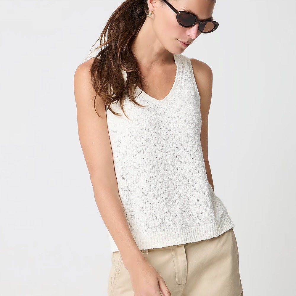 J.Crew Womens Beige V-Neck Sweater Vest XL Slub Knit Cotton Blend